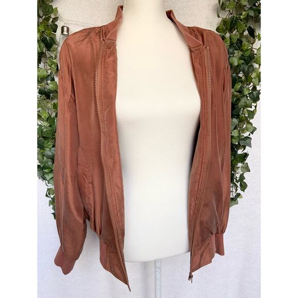 Vintage 100% Silk Louise Paris Brown Wind Breaker Women's Medium - Picture 2 of 8